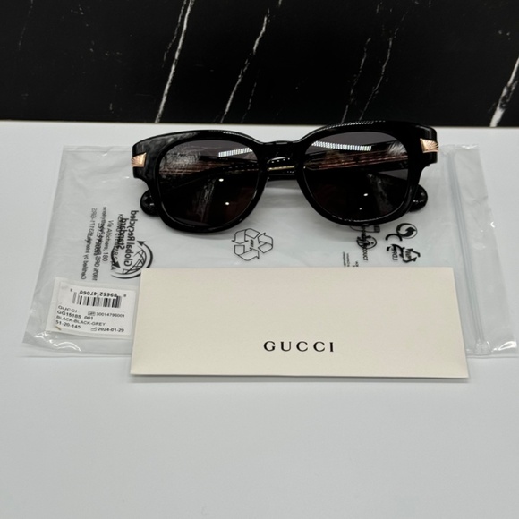 NEW GG1518S 001 GUCCI BLACK GOLD GREY SQUARE UNISEX SUNGLASSES - Picture 12 of 13